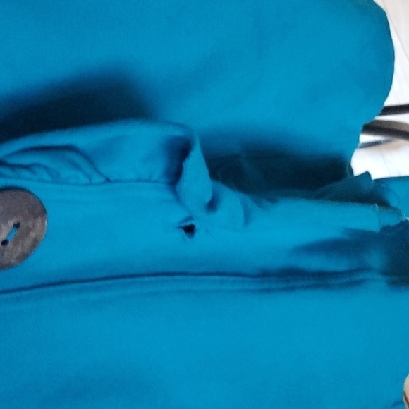 Neon Buddha Aqua Unique Buttons Long Stretch Lagenlook Sz XL Jacket w Pockets - Picture 5 of 14